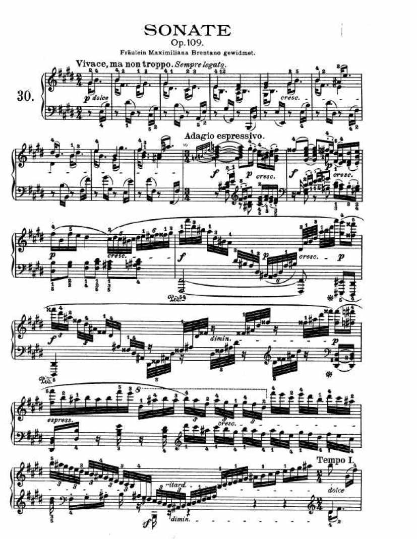 e大调第三十钢琴奏鸣曲 op.109 piano sonata in e-dur op.109