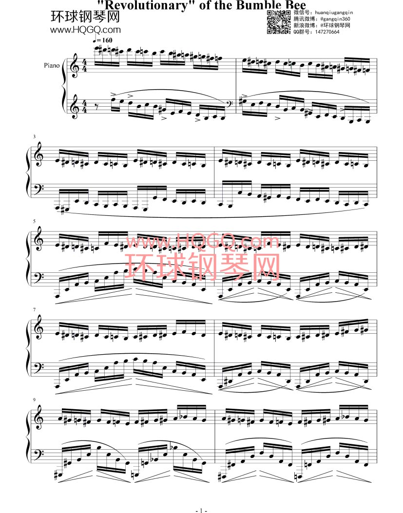 revolution五线谱,revolution钢琴谱 revolution of the bumble bee钢琴谱-j56851