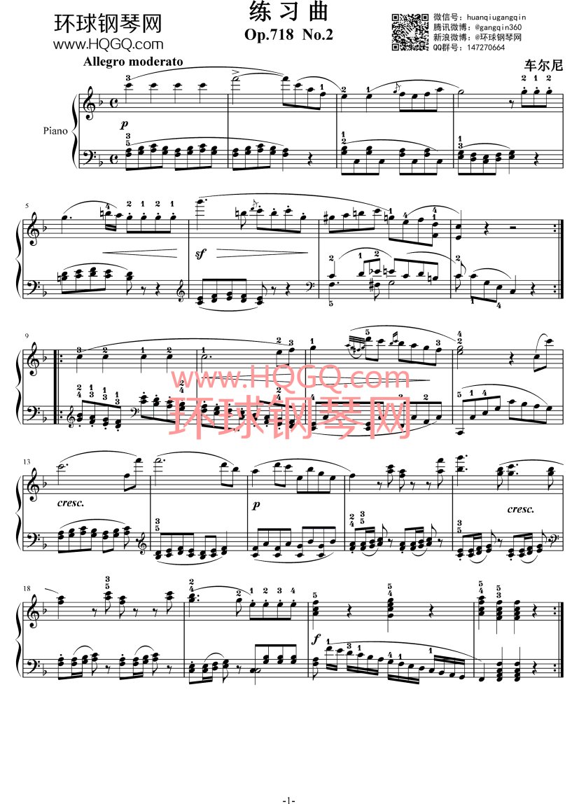 左手练习曲718—02钢琴谱-车尔尼-czerny