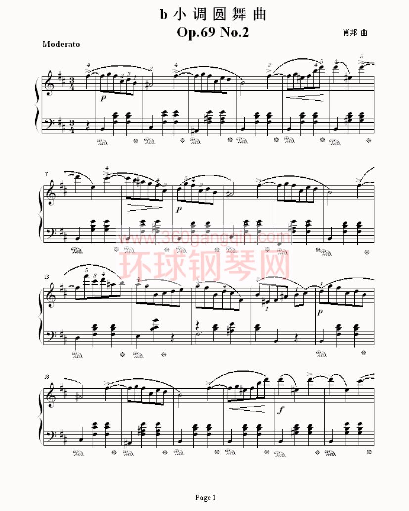 b小调圆舞曲op.69 no.2钢琴谱-环球钢琴网