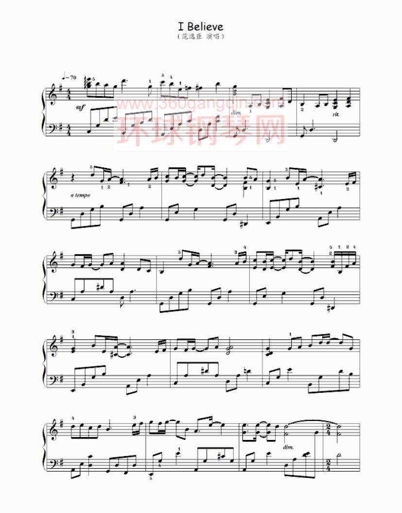 i believe(选自咖啡厅钢琴演奏系列)-范逸臣钢琴谱