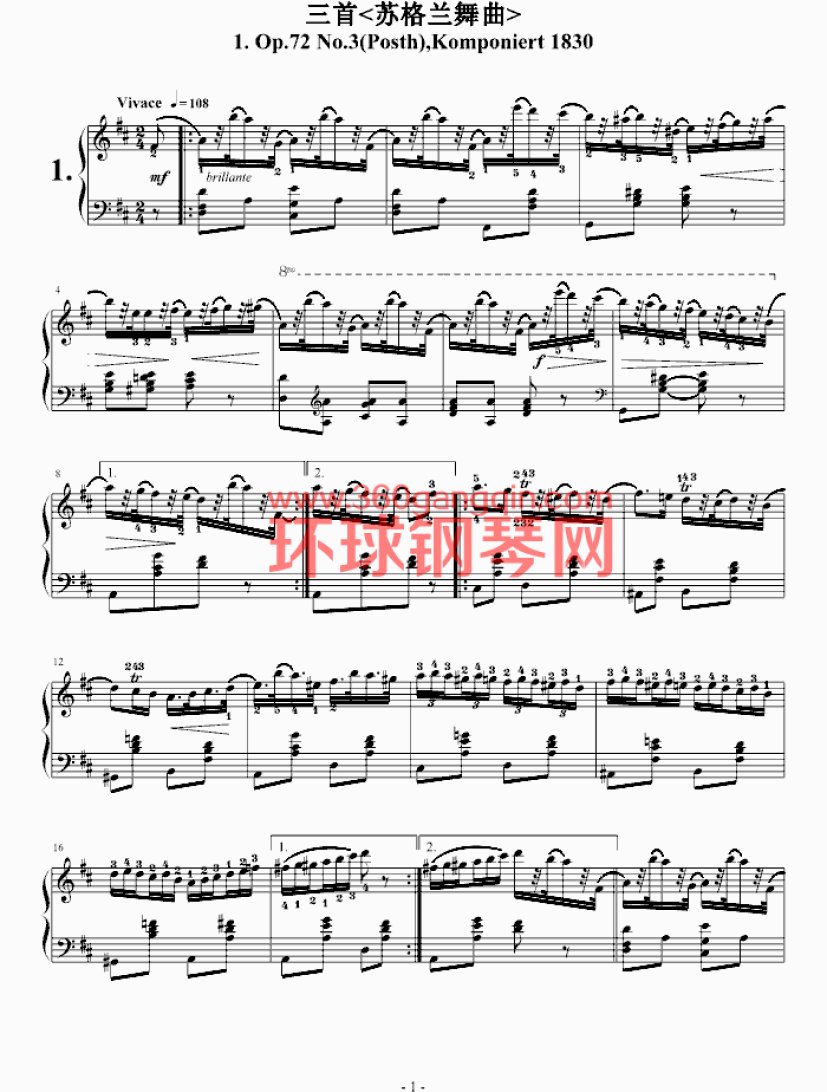 苏格兰舞曲第一首,op.72-3-肖邦-chopin 钢琴谱 环球钢琴网