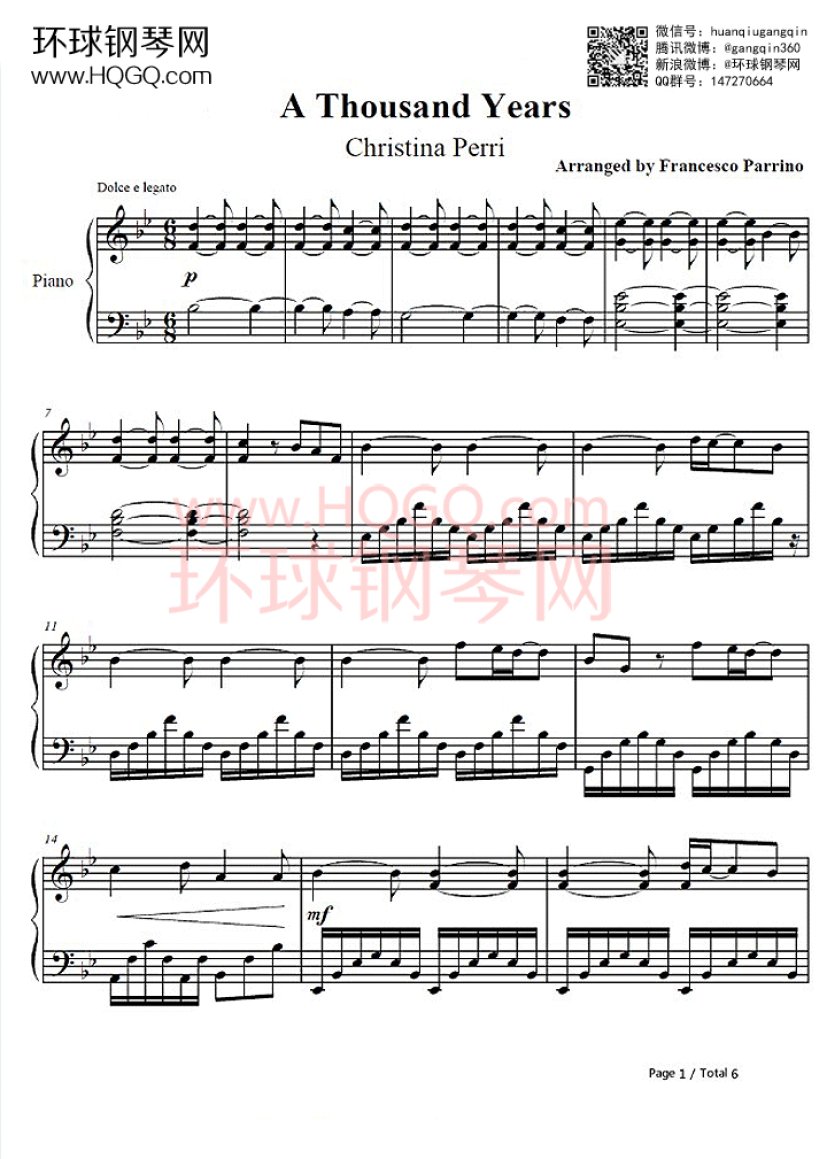 a thousand years(暮光之城4插曲) - 钢琴谱 - 环球