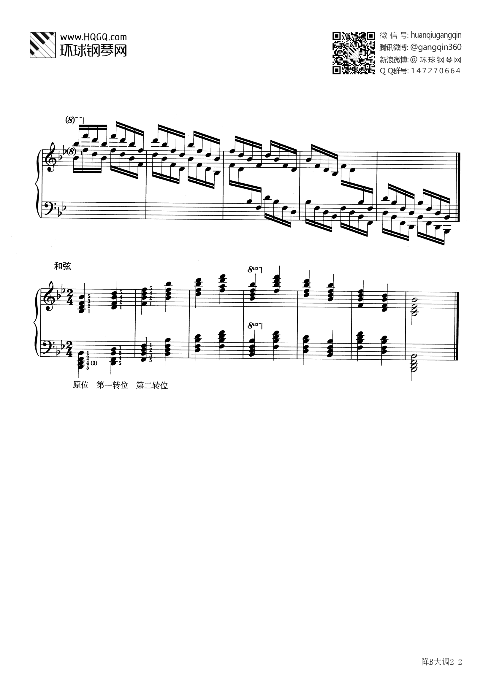 钢琴降b大调琶音指法图片