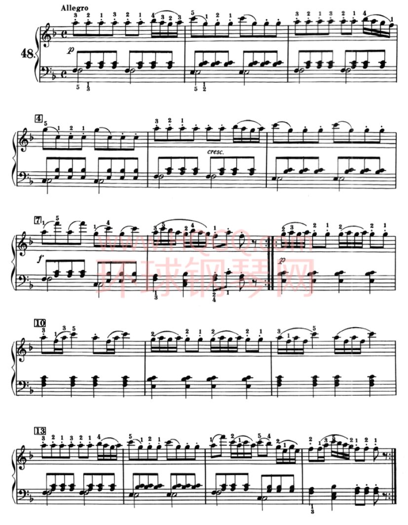 车尼尔823青年钢琴家练习曲-F大调练习-48