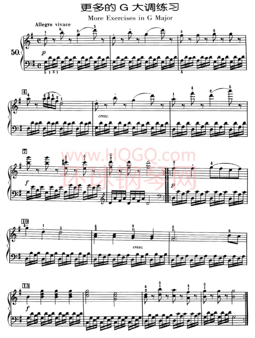 车尼尔823青年钢琴家练习曲-更多的G大调练习-50