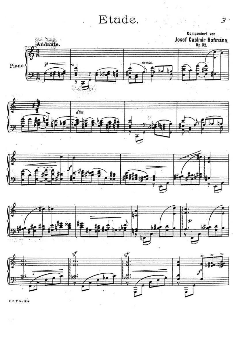 C大调左手练习曲etude In C Major For The Left Hand Op 32钢琴谱 Hofmann 约瑟夫 卡西马 霍夫曼钢琴谱 环球钢琴网